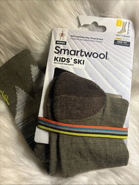 Smartwool Kids' Ski Socks in Olive Green with Multicolor Stripe